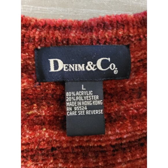 Denim & Co. Sweater Womens Size Large Red Long Sleeve Ombre Stripped Long Sleeve - Picture 7 of 10